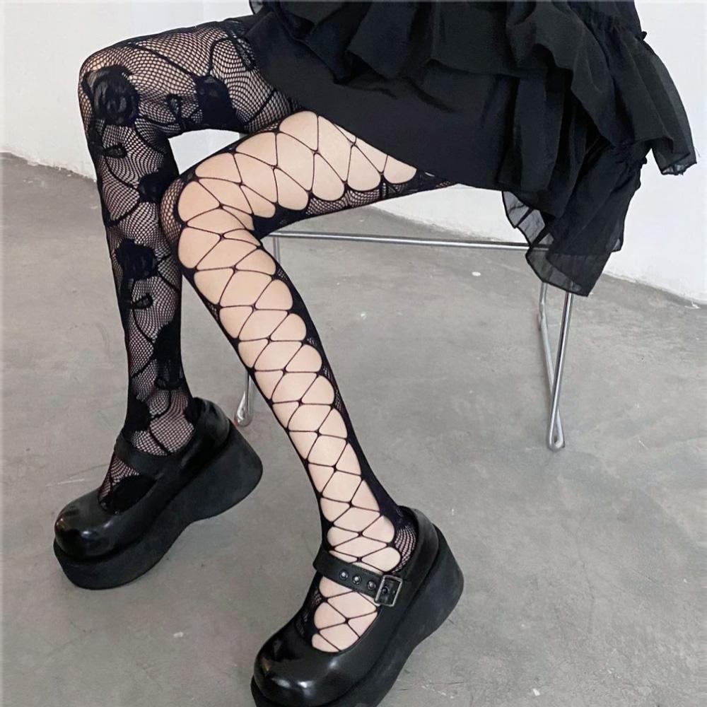Women Sexy Hosiery Thigh High Mesh Stockings JK Lolita Punk Ladies Girls Hollow Out Fishnet Stockings Y2K Nylon Pantyhose Lolita