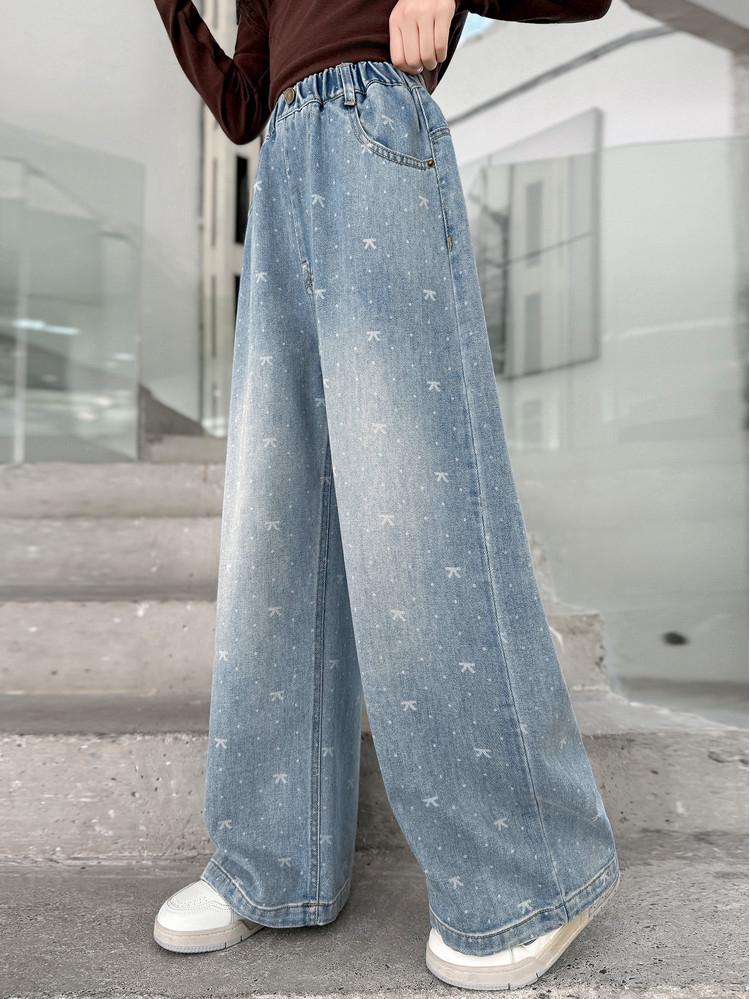 Meisjes Lente 2026 Wijde Pijp Jeans met Strik