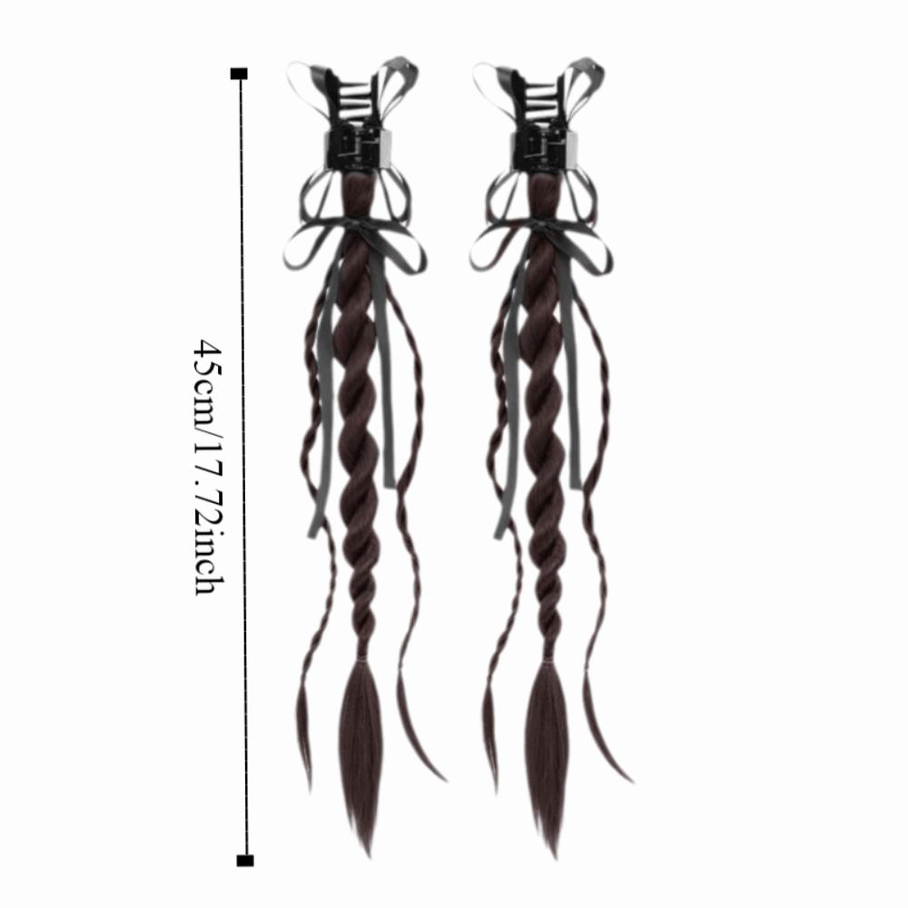1Pair Ribbon Claw Clip Double Ponytail Twisted Braid Long Braiding Hair Extensions Party
