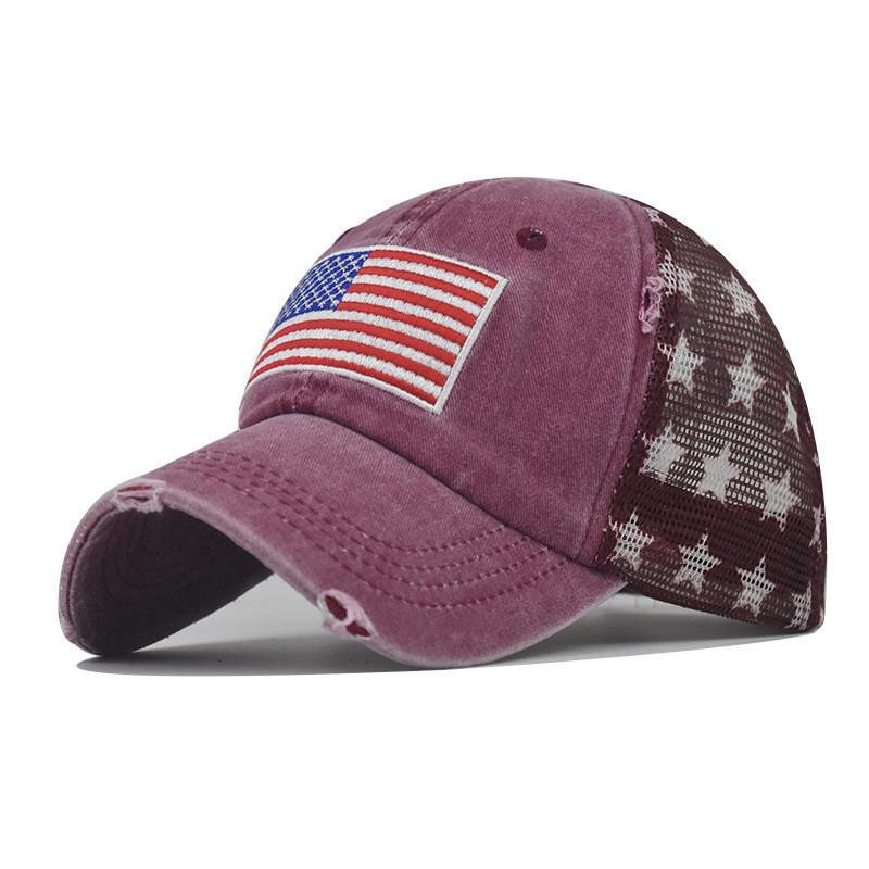 Cap Cotton Pure Washed Holes Five Pointed Star American Summer Flag