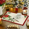 2~4 Placemats Set, Red Edge Pine Branches, White Flowers, Red Flowers, Christmas Placemats 12 X 18 Inch, Seasonal Countryside Holiday Vintage Thanksgi
