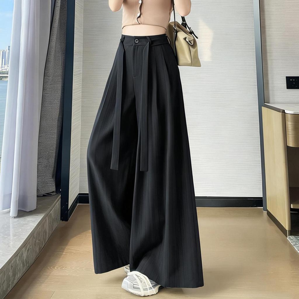 2026 Spring Women's Striped High-Waist Wide-Leg Pants - Lazy Style Loose Casual Straight Legs