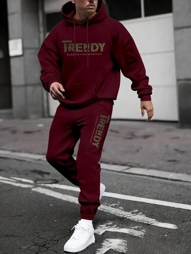 New Sweater Sweatpants Set Letter Printing Casual Jacket Autumn and Winter Velvet Street Trendy Middle-aged Suit Men