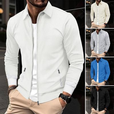 Pánská bunda na zip Slim Fit bunda s vaflovým vzorem a kapsami na zip Klopa ležérní