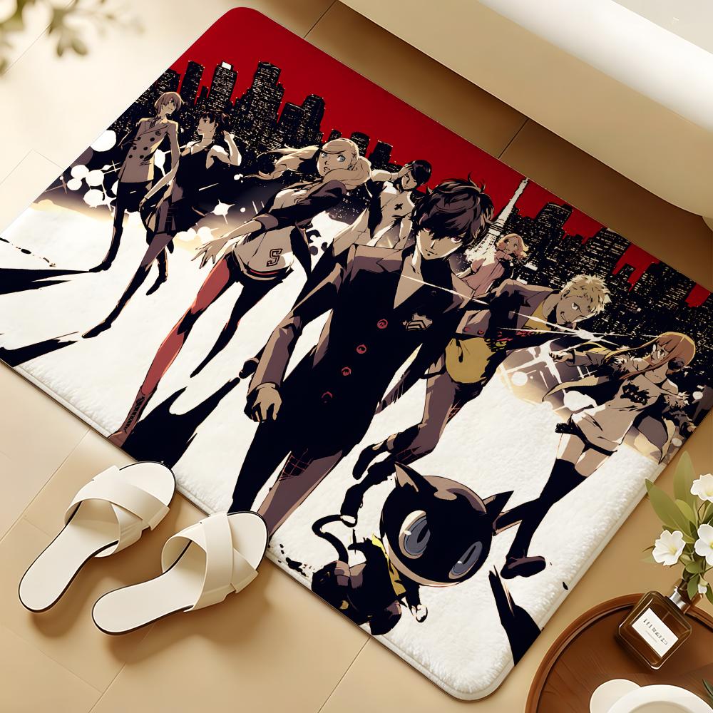 P-Persona Anime Floor Mat Soft Flannel Rug Non-Slip Absorbent Mat For Bathroom Bedroom Home Decor