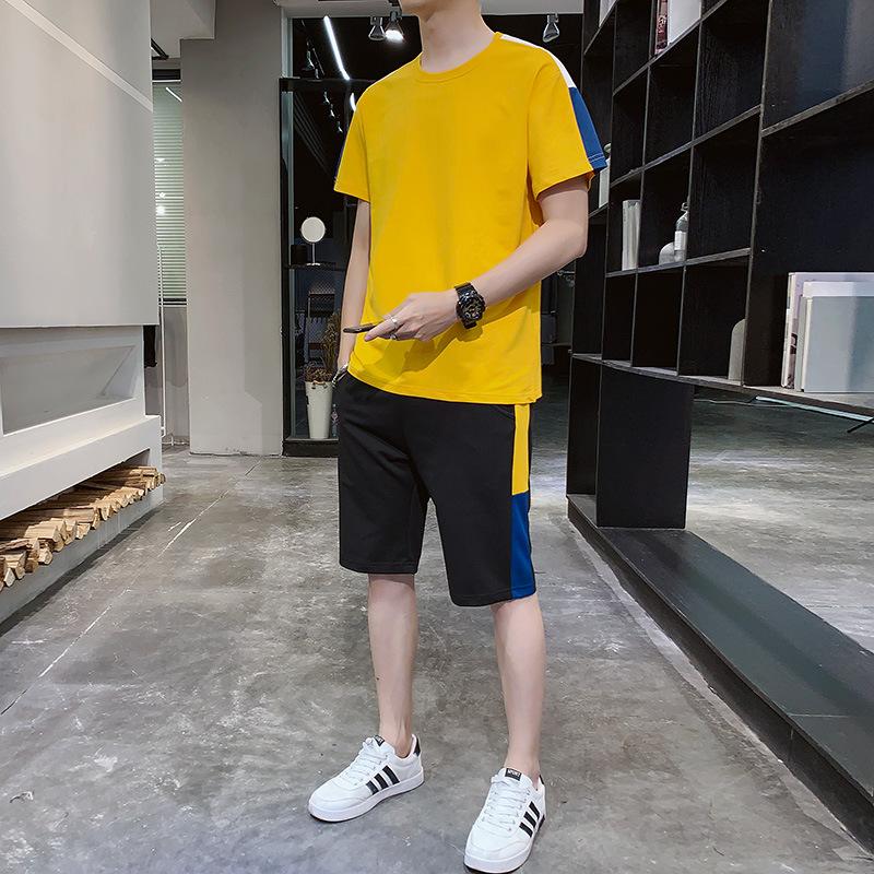 

Мужской комплект футболок. Комплект из шорт и футболки. Футболка. Наряды. Цветные принты. На открытом воздухе. Повседневные. Быстросохнущий спортивный комплект. 4XL жёлтый