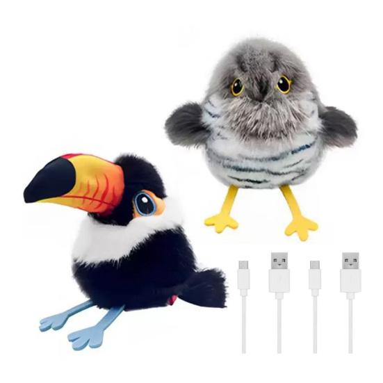 

2Pcs Imitation Bird Birdsong Cat Wings Rechargeable Touch Activated Toy with Flapping Toy Realistic чёрный/серый