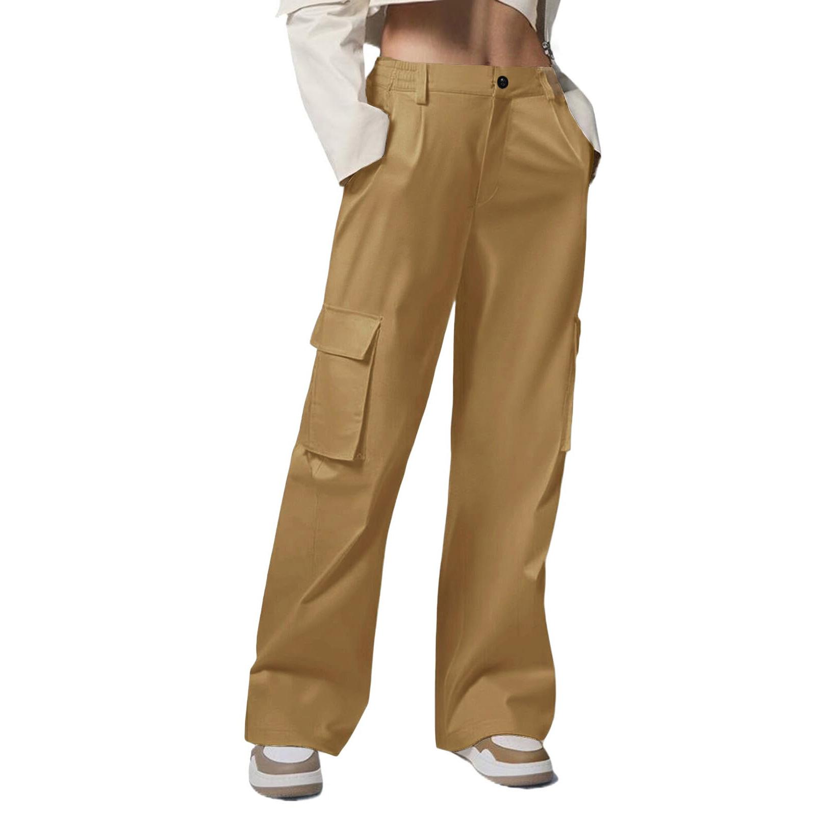 

Women s Fashionable Solid Color Work Pants With Pockets Casual Pants L чёрный
