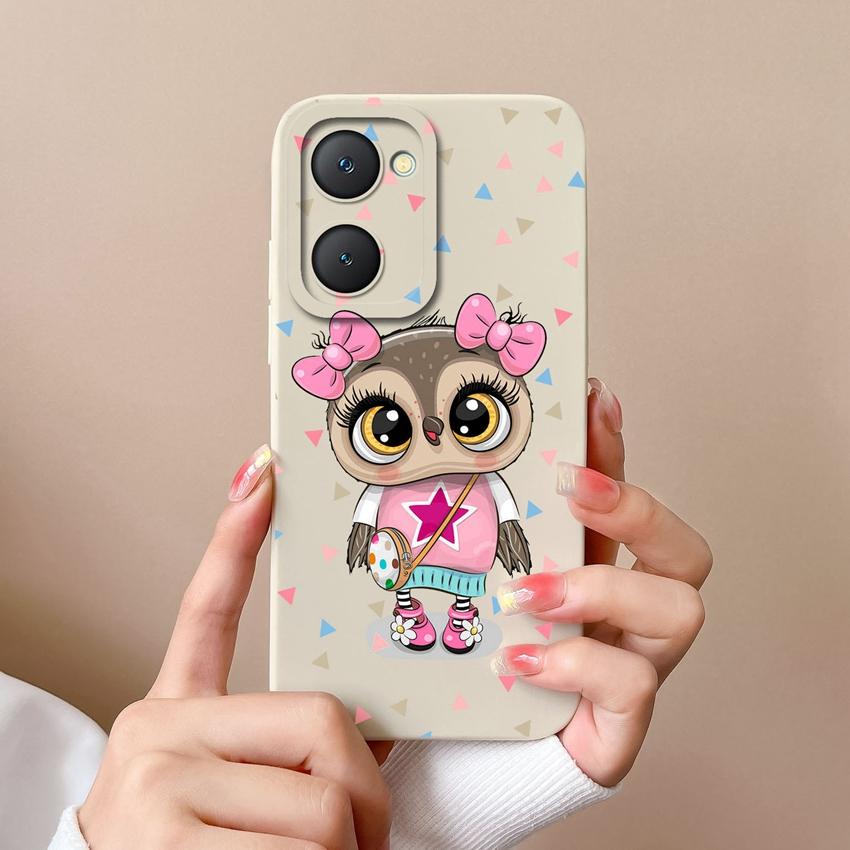 For Vivo Y03t iQOO Z9 Lite U5x Y18i Y18t Y02t Y400 Pro Cute Owl Cellphone Cover Camera Protection Liquid Silicone Anti Slip Shell For Vivo Bumper Case