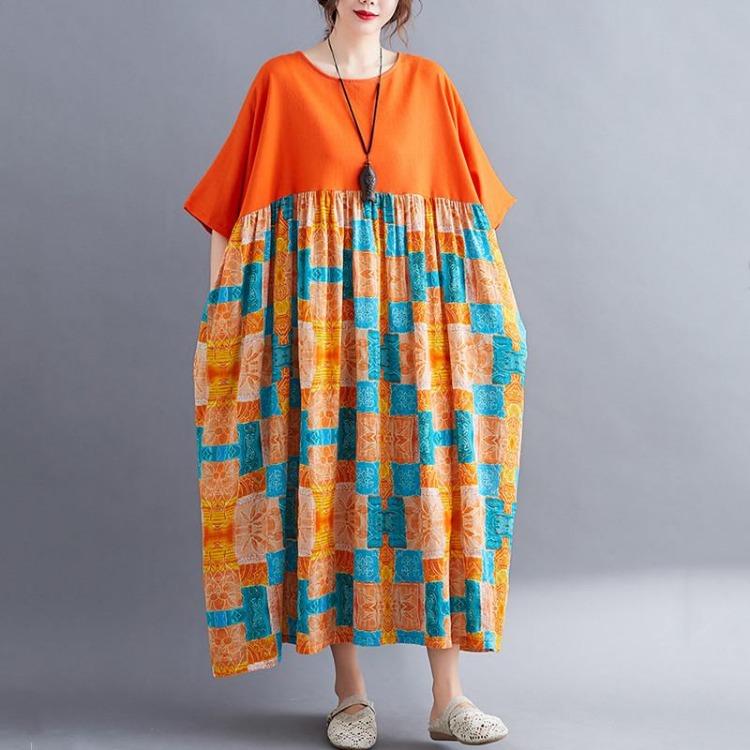 Damen Übergröße Sommer Baumwolle Locker Langes Kleid