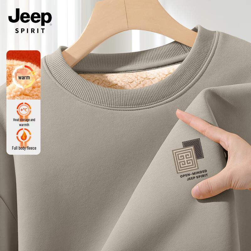 JEEP SPIRIT Herren 2025 Herbst/Winter Fleecegefüttertes Rundhals-Sweatshirt