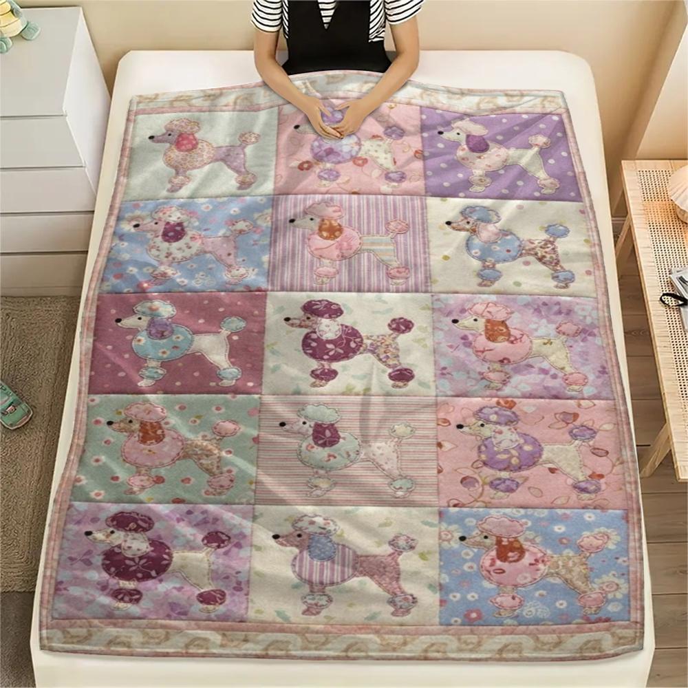1Pc Poodle Print Flannel Blanket, High quality Comfortable for All Seasons, Home Decor, Warmth and Comfort, Perfect for Christmas Gifts W100