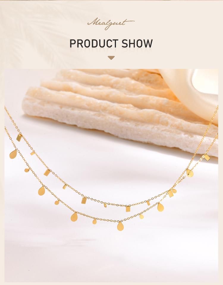 Boho Stainless Steel Chain Necklaces for Women ,Geometric Multi Pendants Gold Plated Multilayer Jewelry