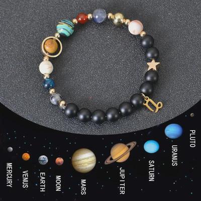 Frosted Stone Beads Planet & Constellation Bracelet
