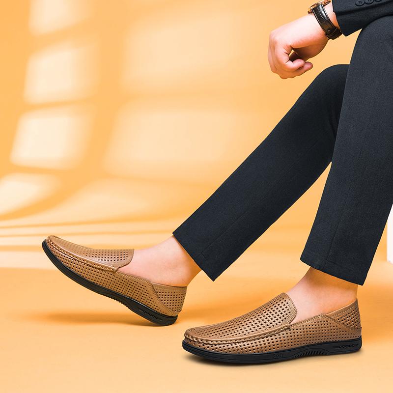 High Quality Leather Men Casual Shoes Comfortable Light Men  Formal Men Dress Shoes Breathable Slip On Men Driving Shoes