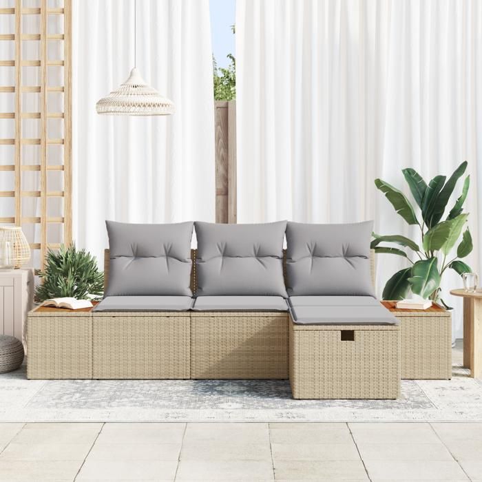 VidaXL Ensemble de canapé de jardin 4 pièces avec coussins Beige Poly Rotin 3359617