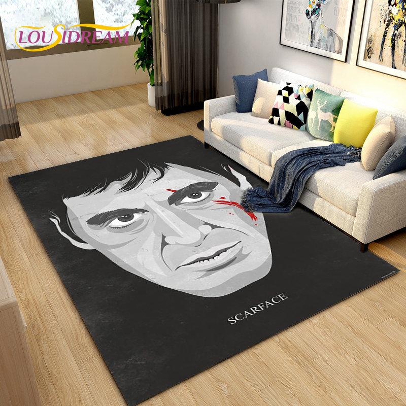 Film Scarface 3D tisk koberec velký, koberec do obývacího pokoje, ložnice, pohovky, rohožky, dekorace, dětské hrací protiskluzové rohožky