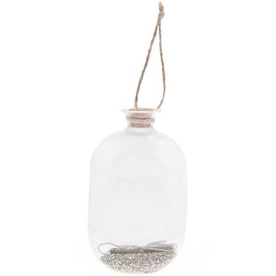 Glass Bottle with Silver Glitter To Hang