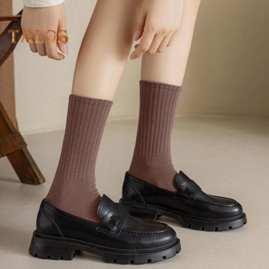 5 Pairs Women Socks Mid-tube No Odor Thick Warm Solid Color High Elasticity Anti-slip Sweat-absorption Anti-shrink Sports Winter Socks