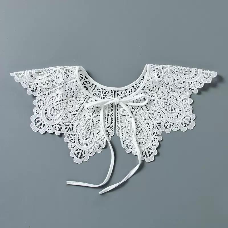 Women's White Decorative Fake Collar Shawl Wrap Hollow Out Detachable Versatile Collar Fashionable Shawl with Shoulder Straps