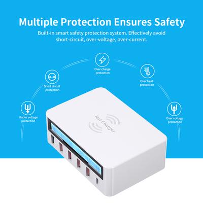Smart Charging Station with 6 Ports LCD USB Charging Dock Wireless Charger of Universal