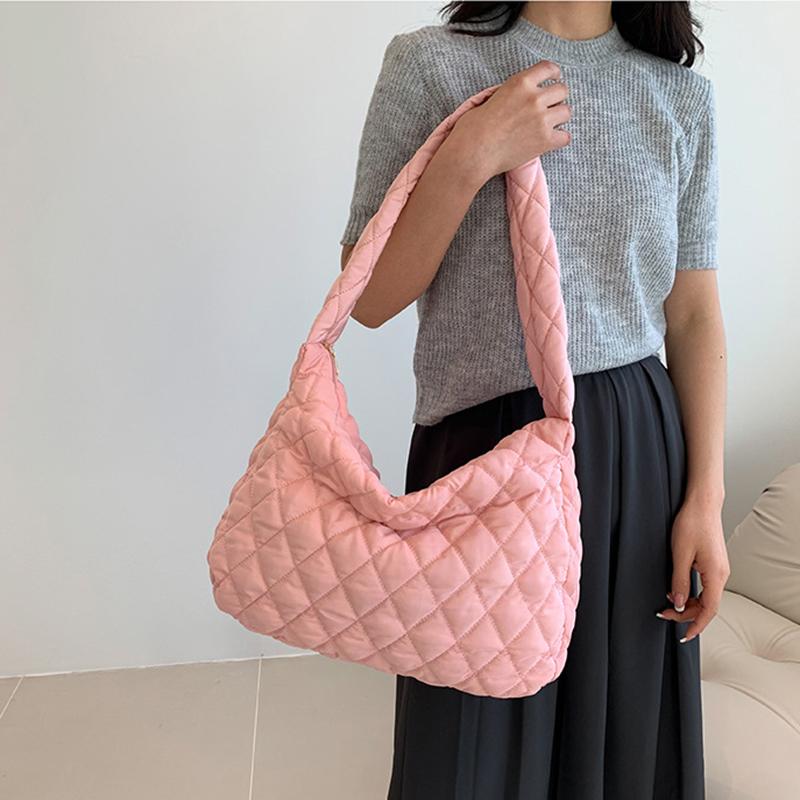 Yogodlns Winter Down Embroidery Thread Shoulder Bag Fashion Padded Dumpling Large Capacity Crossbody Bag