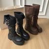 Vintage British style thick heel platform boots women's 2025 new autumn and winter thin boots knight boots