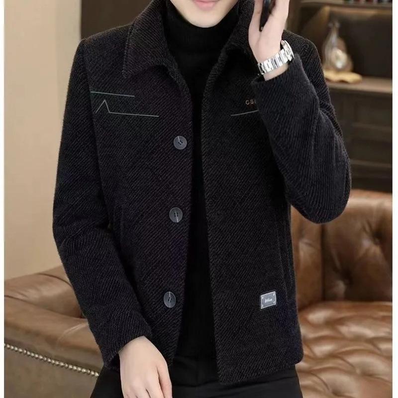 Men's Woolen Coat, Thickened Lapel Jacket for Autumn and Winter, Fitted Woolen Overcoat, Short Style