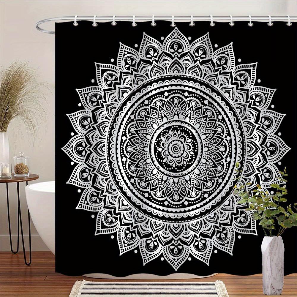 Boho Mandala Shower Curtain 180X180Cm – Black & White Geometric Paisley, Calming Spiritual Bathroom Decor, 12 Hooks