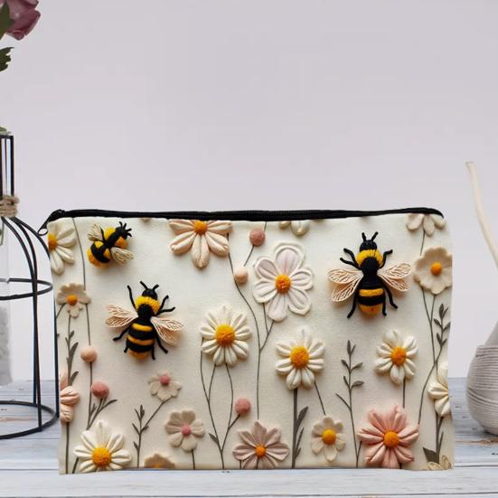 Yousheng Cosmetic Storage Bag, Thickened Canvas Pouch, with Smooth Zipper Large Capacity Stationery Organizer, Oil Painting Print Cosmetic Pouch