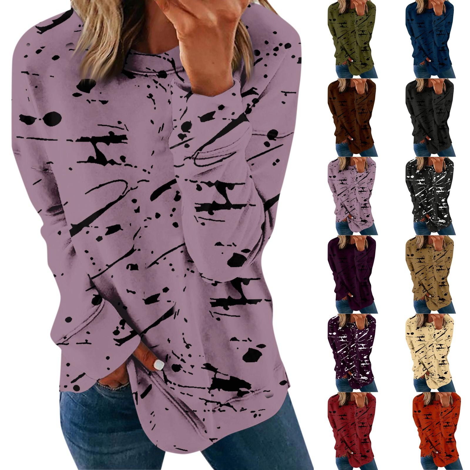 

Женская осенне-зимняя повседневная футболка с круглым вырезом и пуловером с длинными рукавами с принтом