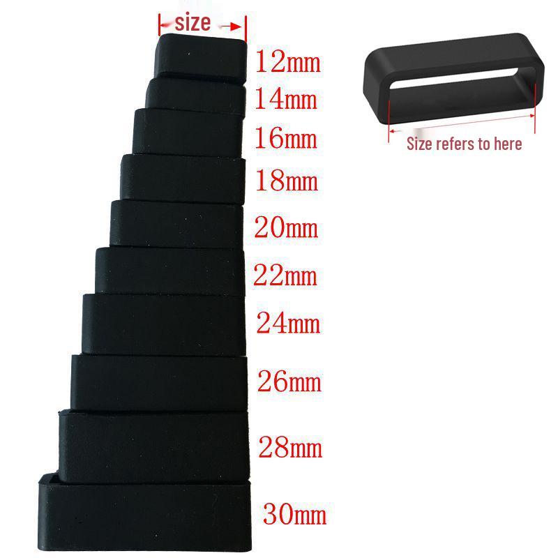 Silicone Watch Band Keeper Rings, 12-30mm, Black Rubber Strap Loops