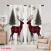 2pcs,2D Plane Printing Curtains Digital Printed Buffalo Plaid Reindeer Snowflakes (2) Polyester Easy Install (without Rod) All