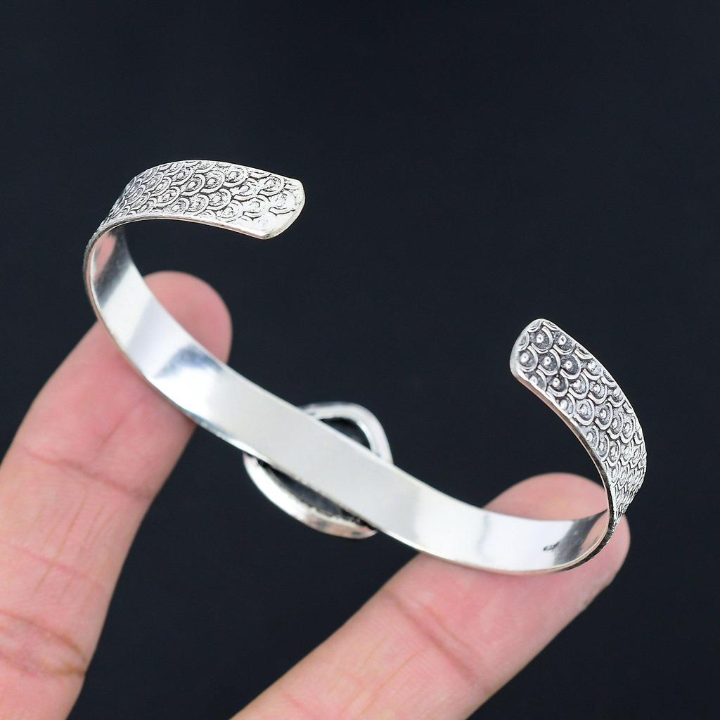 Halloween Sale Trillion Stingray Coral Gemstone Sterling Silver Bangle Jewelry