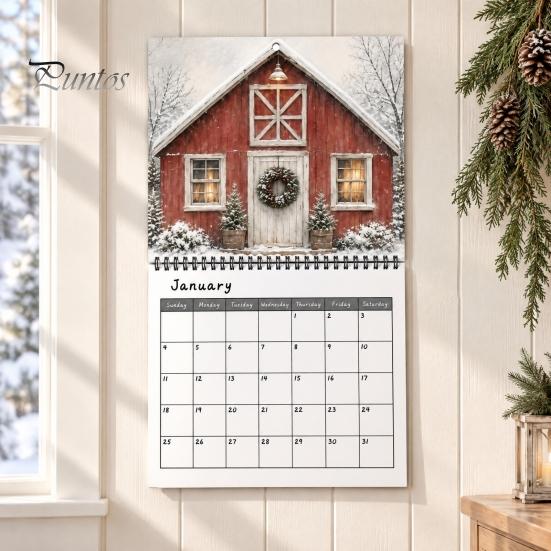 Large Grid Schedule Organizer 2027 Farmhouse Wall Calendar, Vintage Thick Paper Monthly Planner Gift for Cow Lovers 12 Month Hanging Home Organization