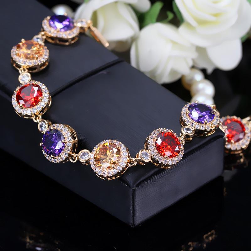 Sweet Jewelry Aaa Grade Handmade Micro-Inlaid Zircon Bracelet Environmentally Friendly Copper Electroplated Real Gold Jewelry