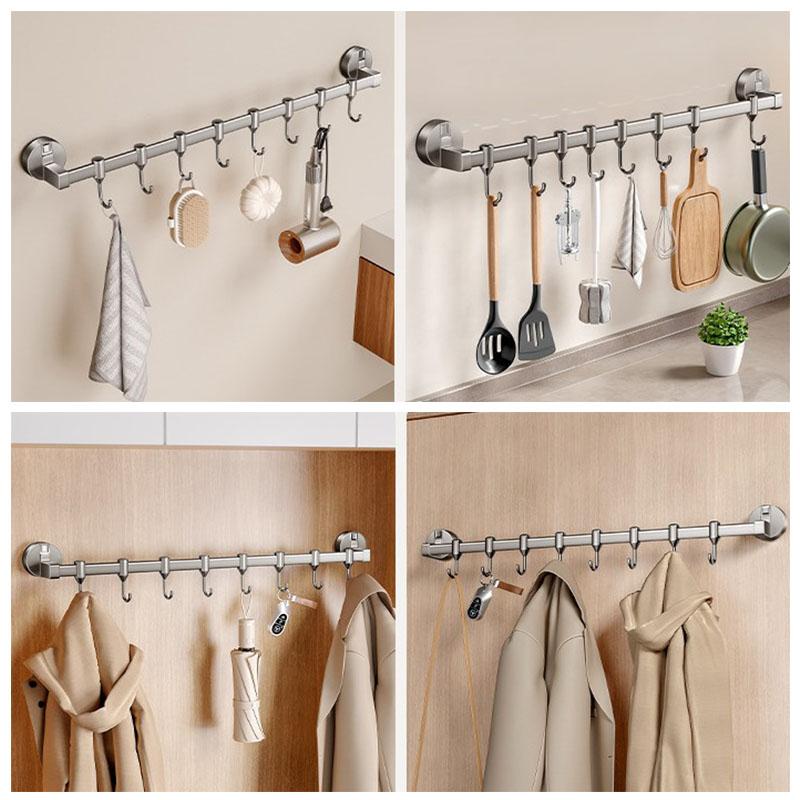 Free Punch Kitchen Vacuum Suction Cup Hanging Storage Hook Aluminum Alloy Storage Rack Spatula Drain Rack