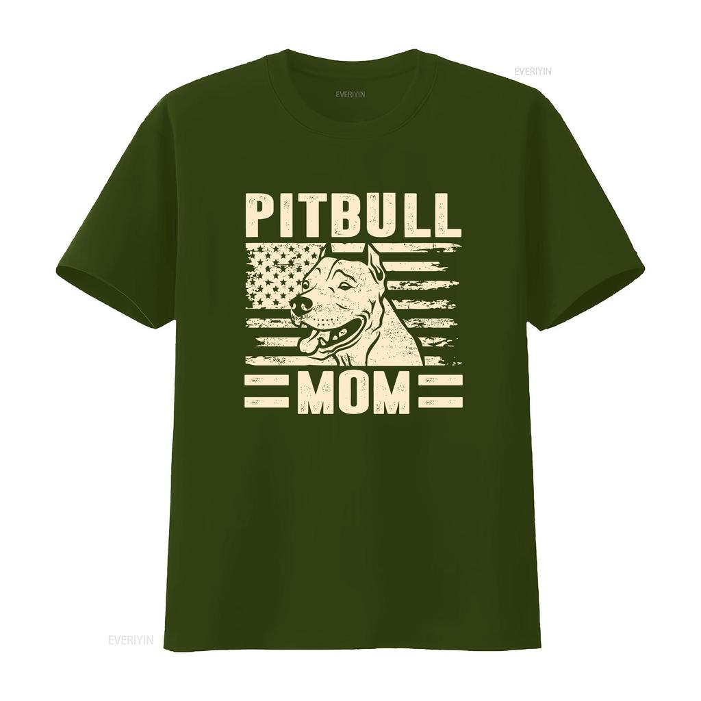 Pitbull Mom T Shirt Dog Mother Mama Lover Owner Woman Vintage Washed Casual Top For Everyday Wear Homme Graphic Versatile