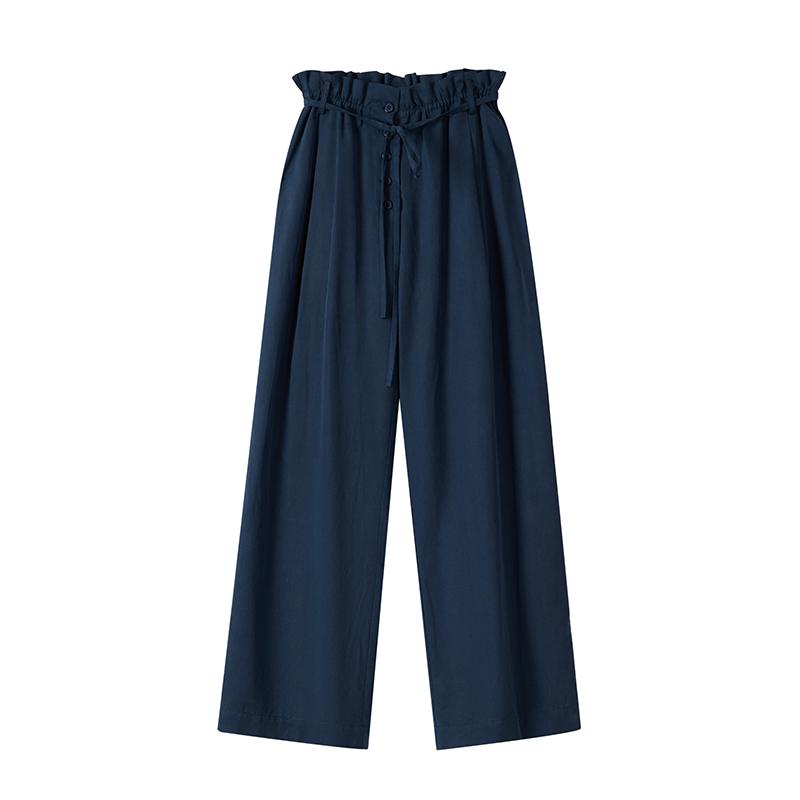 

Tencel Linen Ruffled Drawstring Casual Trousers for Women Large