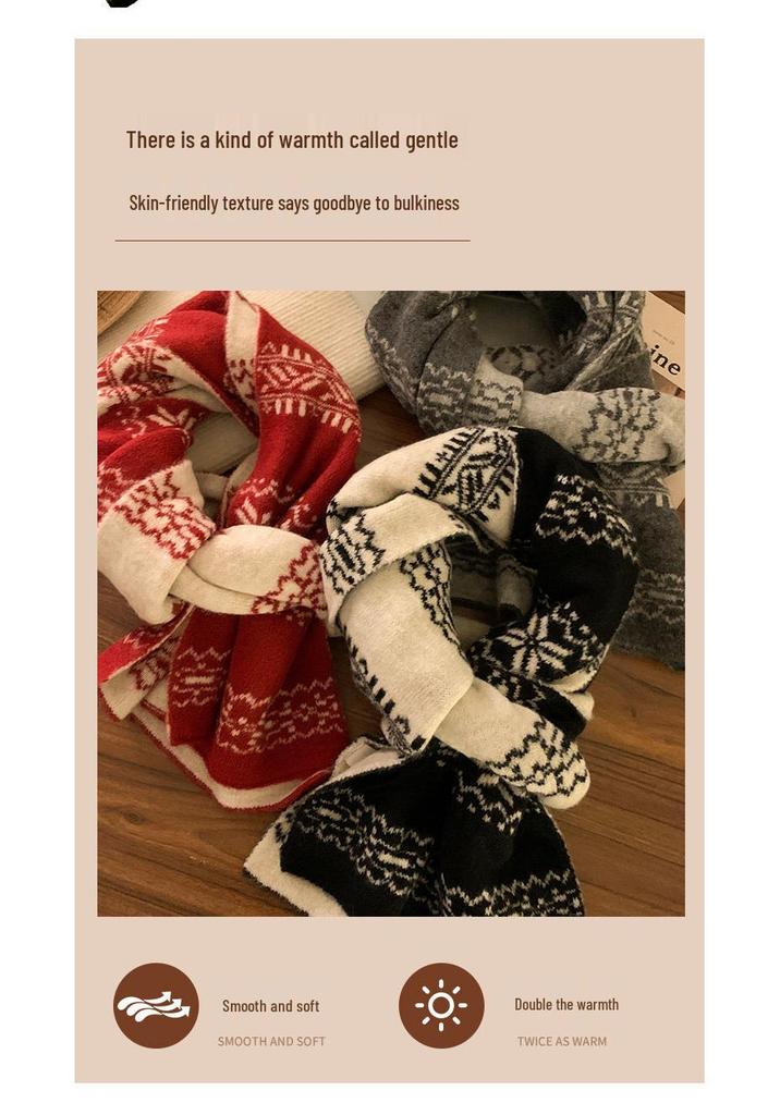 Women's Snowflake Double-Sided Knitted Scarf - Thick, Warm Vintage Shawl for Autumn/Winter In Korean Style