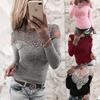 Elegant Spring Collection Sexy Lace Shoulder Cutout Cotton T-shirt Top In Gray Pink White And Black