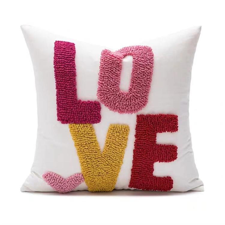Redness Heart Accent Pillowcase with Florals Embroidery, Soft Cotton Canvas Pillows Cushions for a Romantics Home