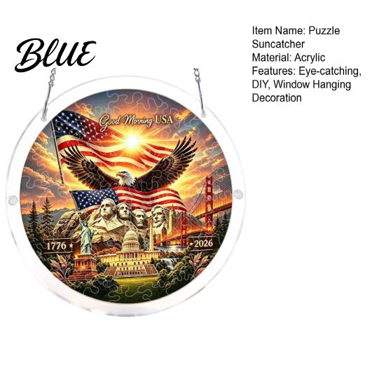 Decorative Sun Catcher For Home 4th of July Acrylic Puzzle Suncatcher Patriotic Window Hanging Ornament 250th Anniversary Decoration America Jigsaw