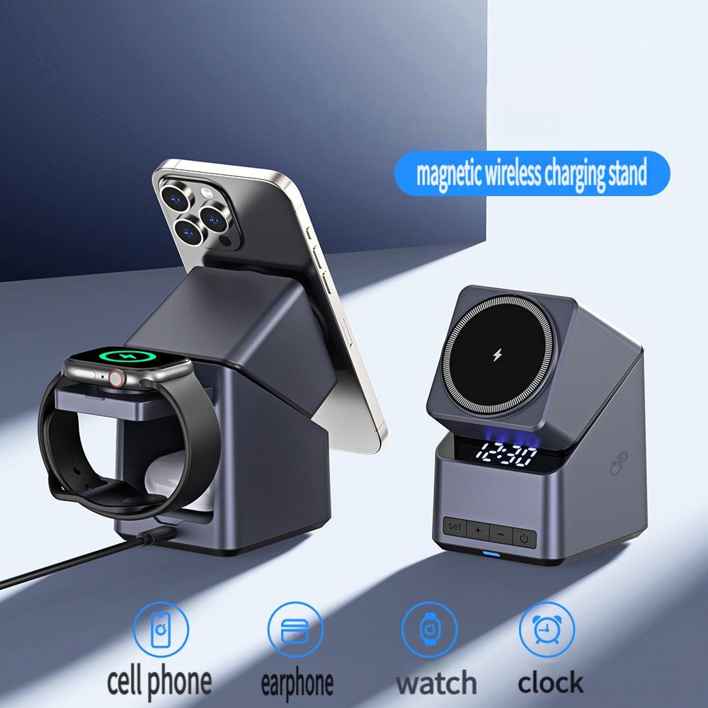 Magnetic 4-in-1 Wireless Charger with Auto-Rotate for Apple Devices, 15W Base