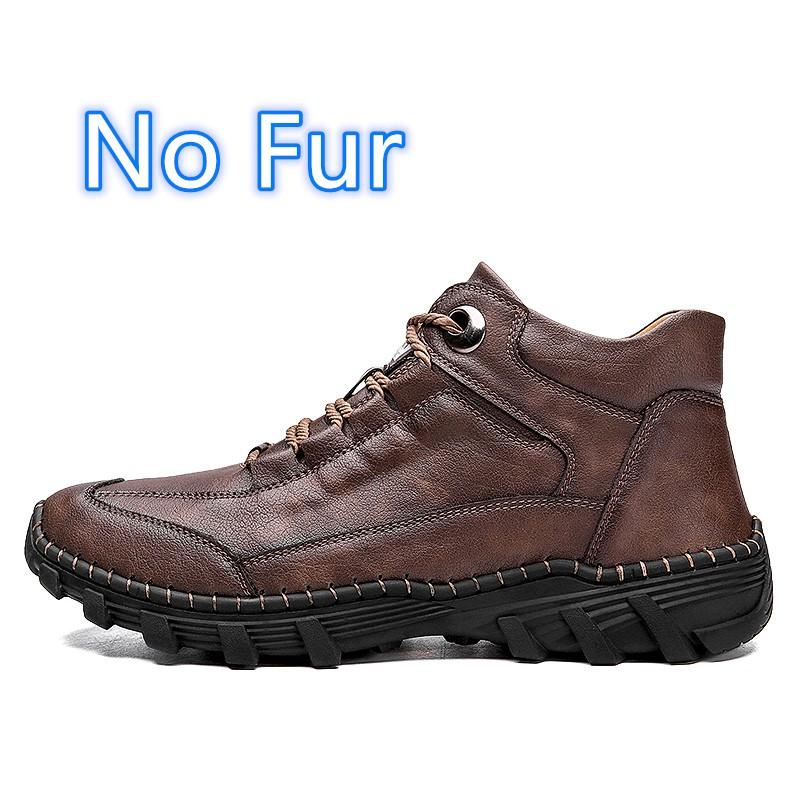 Big Size Cowhide Split Autumn Winter Warm Men Boots With Fur Vintage Motorcycle Boots Male Snow Ankle Boots Fashion Hiking Shoes