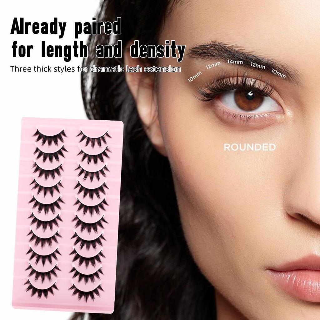 Five-Pair Set of Thick, Curly, 3D Fox-Eye Cat-Eye False Eyelashes