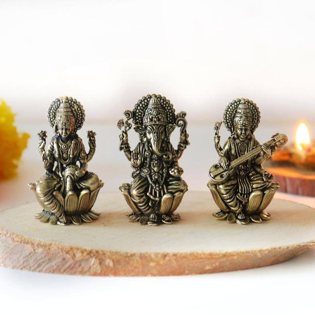 God Idol's | 2 Inch | Small Idols for Pooja Room - Home Decor | Car | House Warming Gifts | Decoration Items (Ganpati, Laxmi & Saraswati Devi)