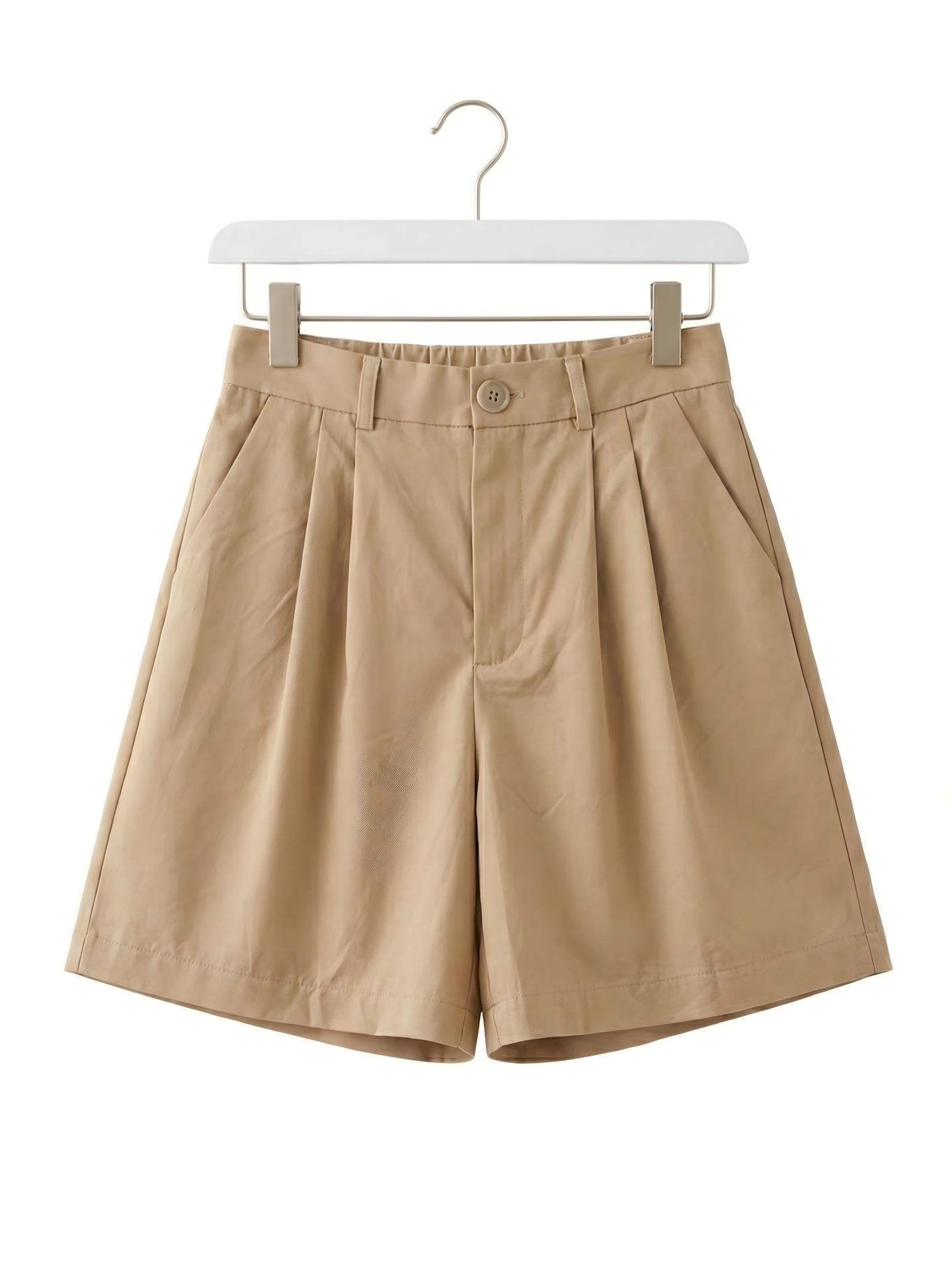 

Women s Mid-Length A-Line Khaki Shorts - Pure Cotton, Breathable, Skin-Friendly, Spring/Summer, Half Elastic Waist, High-Waisted, Casual Style Large хакі