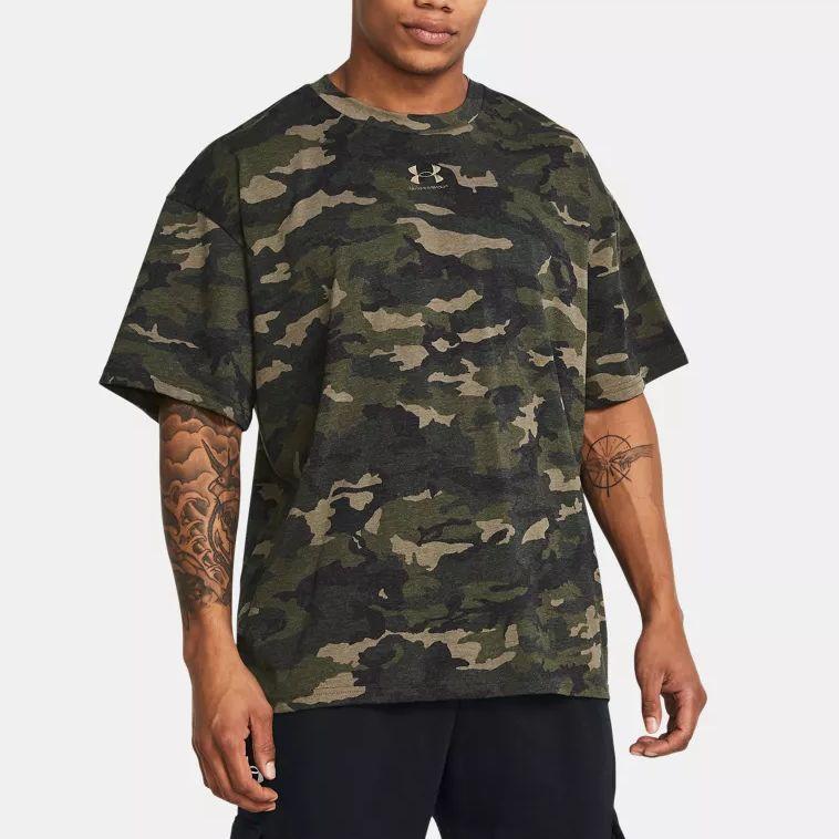 Under Armour Camouflage Ribbed Crew Neck Pullover Short Sleeve Drop Shoulder T-Shirt Men Tops Guard-Green 1382897-391