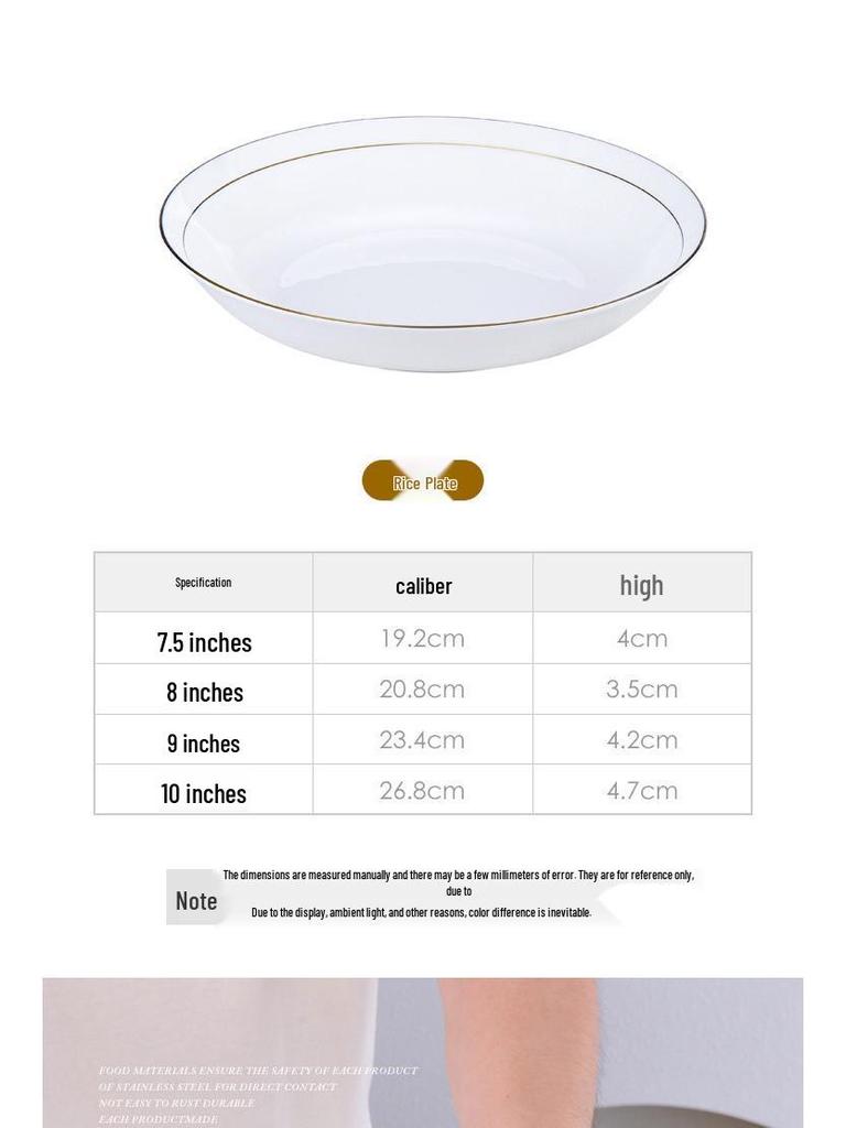 Ceramic Gold Rim Bone China Tableware Set - Microwave Safe Deep Plate, Rice Bowl for Home and Hotel Use.